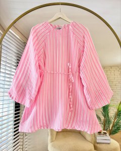 Çizgili Beli Kuşaklı Gömlek